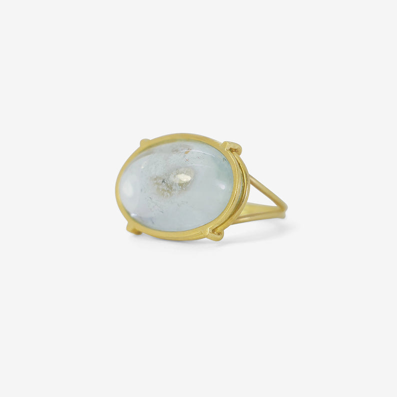 ROSANNE PUGLIESE 18K & OVAL CABOCHON AQUAMARINE EAST/WEST RING