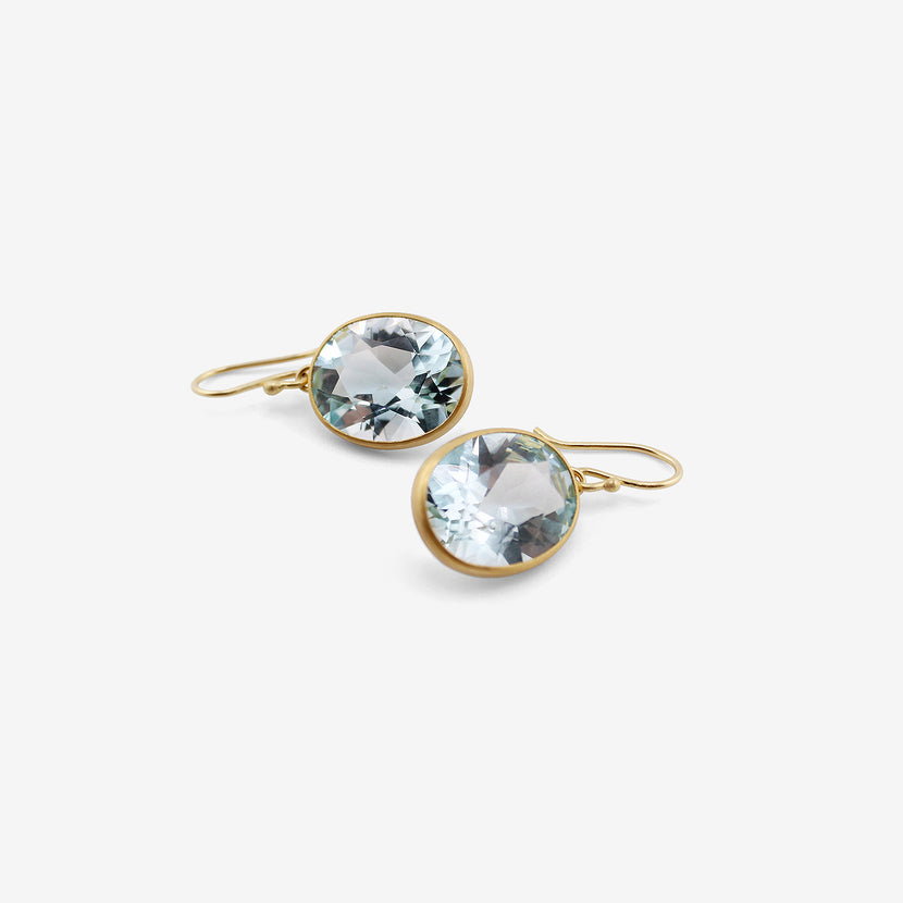 ROSANNE PUGLIESE 22K & FACETED OVAL LIGHT BLUE TOPAZ NORTH/SOUTH EARRINGS, 30CT
