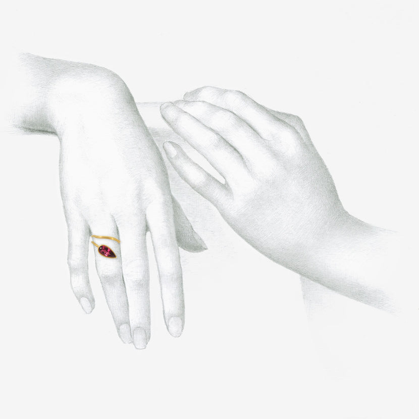 ROSANNE PUGLIESE 22K THICK & THIN WRAP RING WITH RUBELLITE TOURMALINE