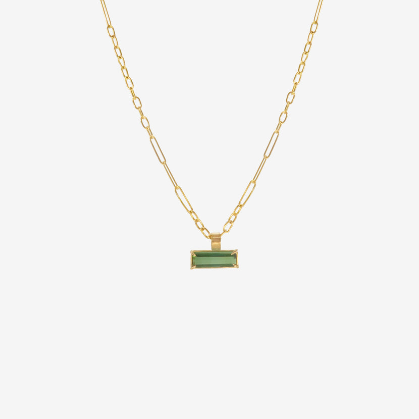 ROSANNE PUGLIESE 22K & EMERALD-CUT GREEN TOURMALINE EAST/WEST PENDANT