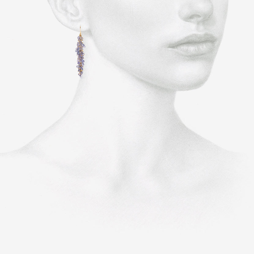 TED MUEHLING 14K & TANZANITE PUSSYWILLOW EARRINGS