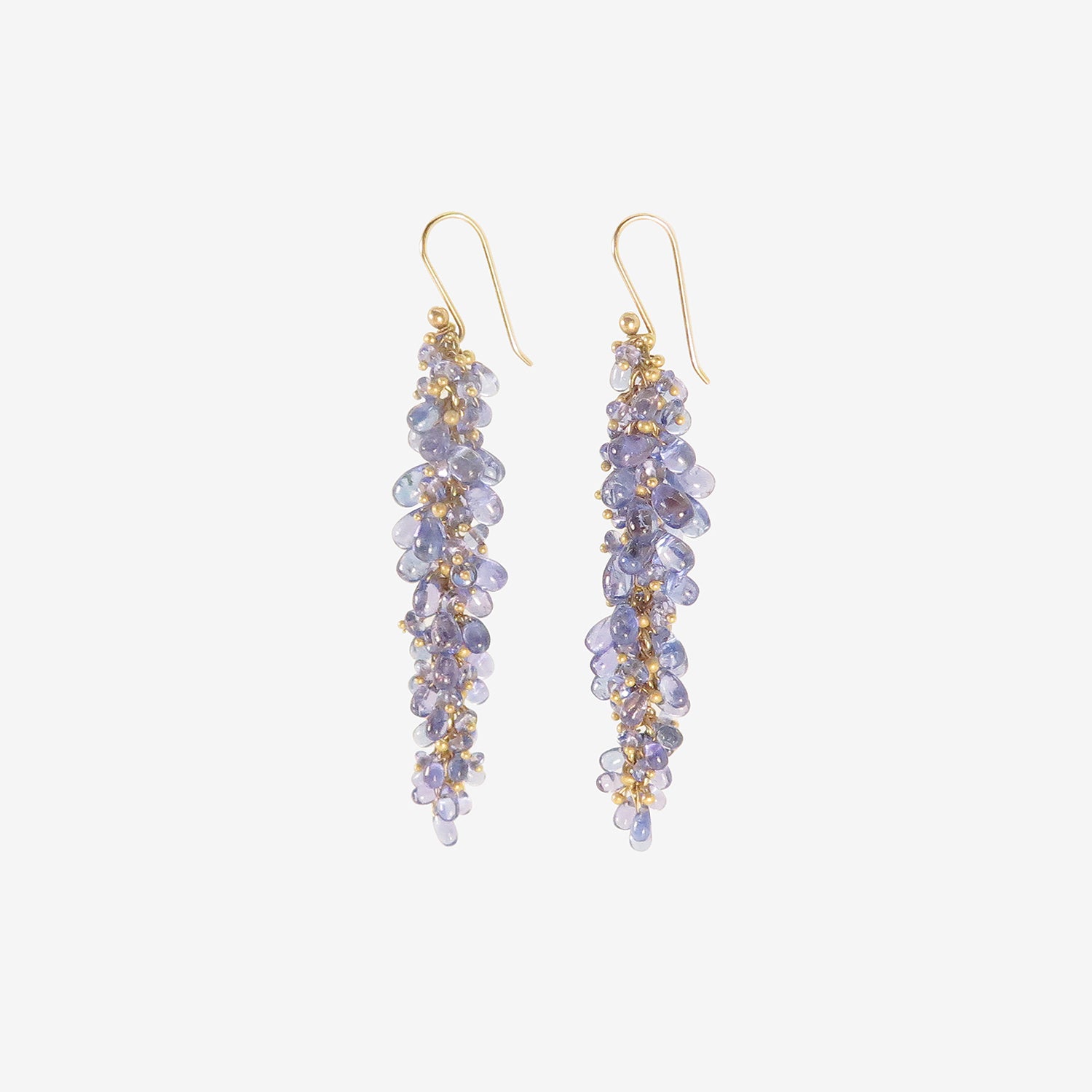 TED MUEHLING 14K & TANZANITE PUSSYWILLOW EARRINGS