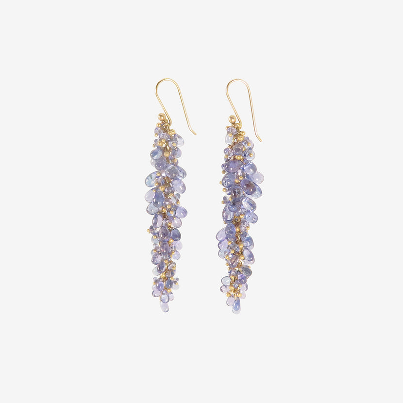 TED MUEHLING 14K & TANZANITE PUSSYWILLOW EARRINGS