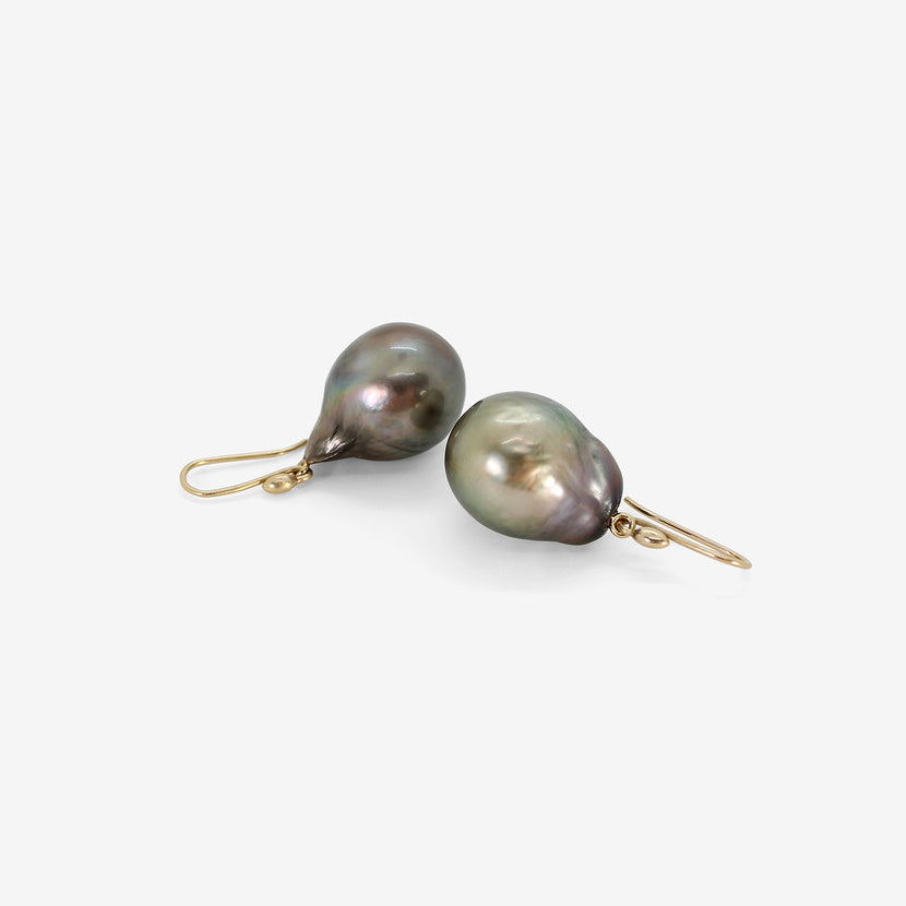 TED MUEHLING 14K & GREY TAHITIAN BAROQUE PEARL EARRINGS