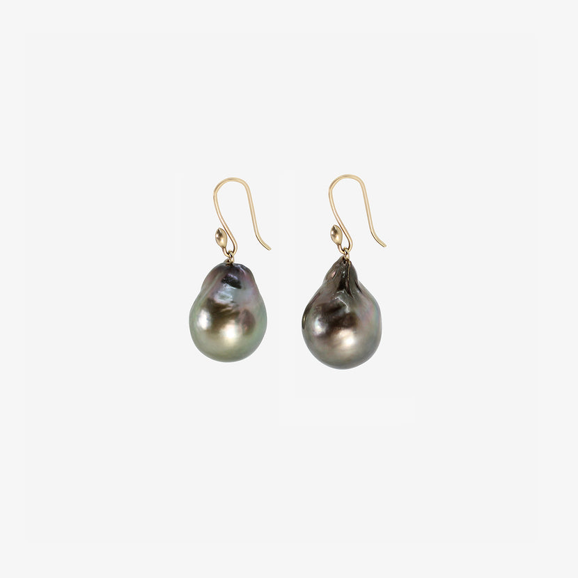 TED MUEHLING 14K & GREY TAHITIAN BAROQUE PEARL EARRINGS