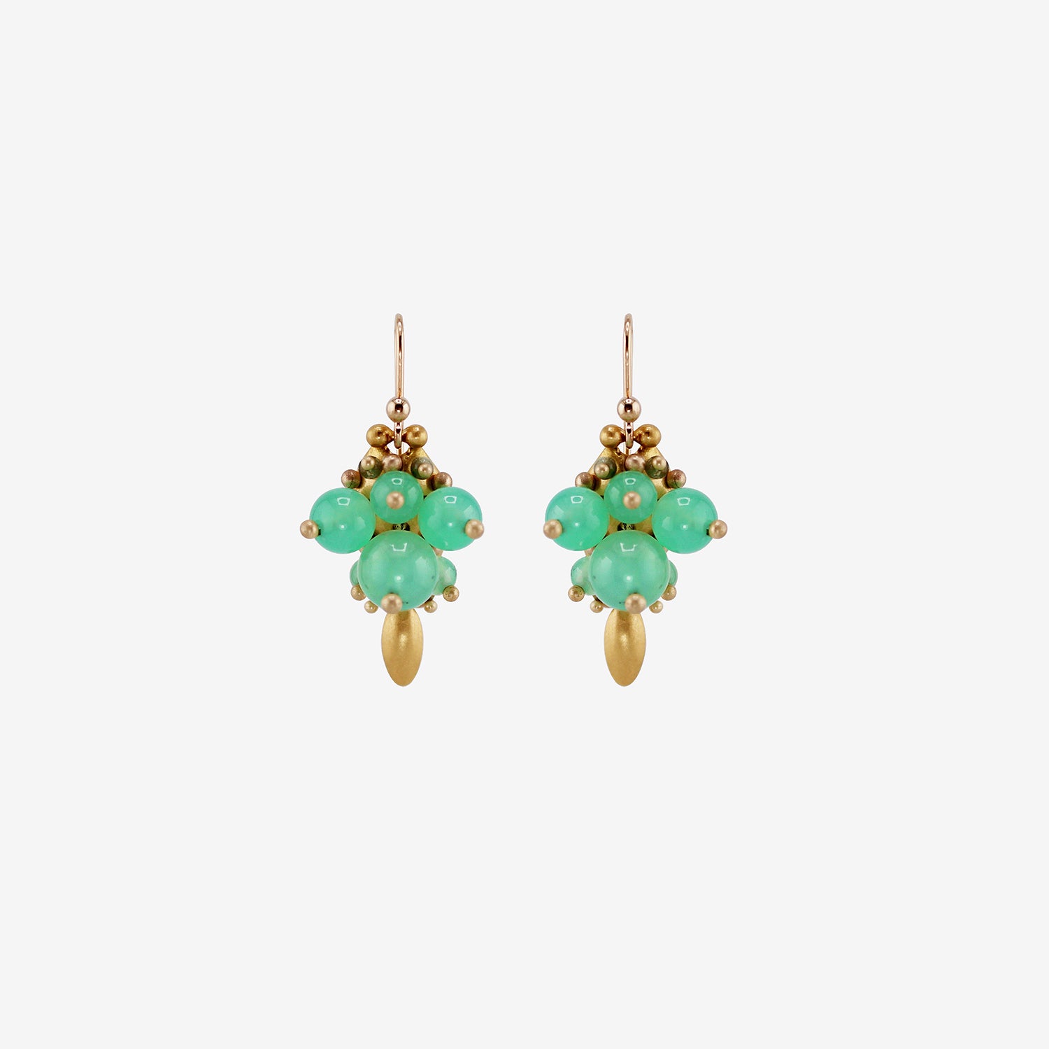 TED MUEHLING 18K & CHRYSOPRASE BUG CLUSTER EARRINGS