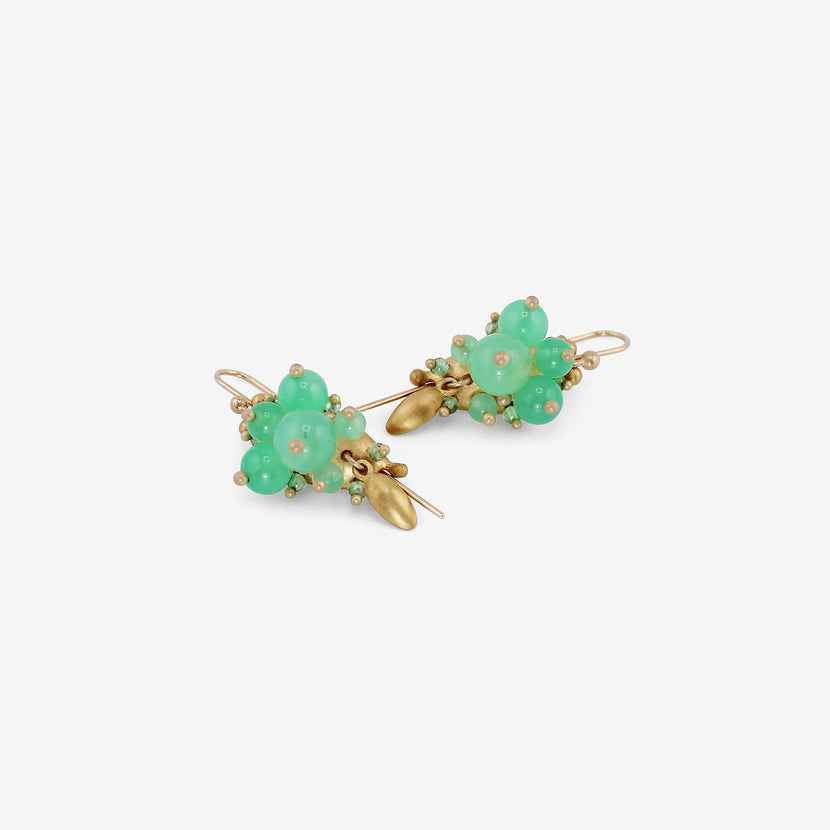 TED MUEHLING 18K & CHRYSOPRASE BUG CLUSTER EARRINGS
