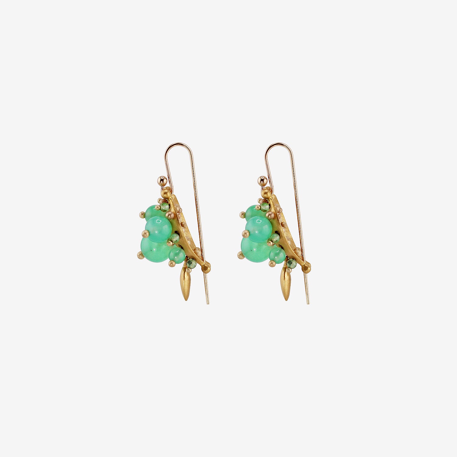 TED MUEHLING 18K & CHRYSOPRASE BUG CLUSTER EARRINGS