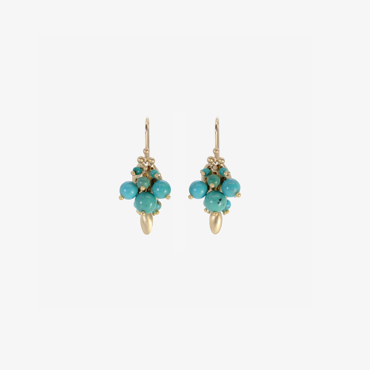 TED MUEHLING 10K & CHINESE TURQUOISE BUG CLUSTER EARRINGS