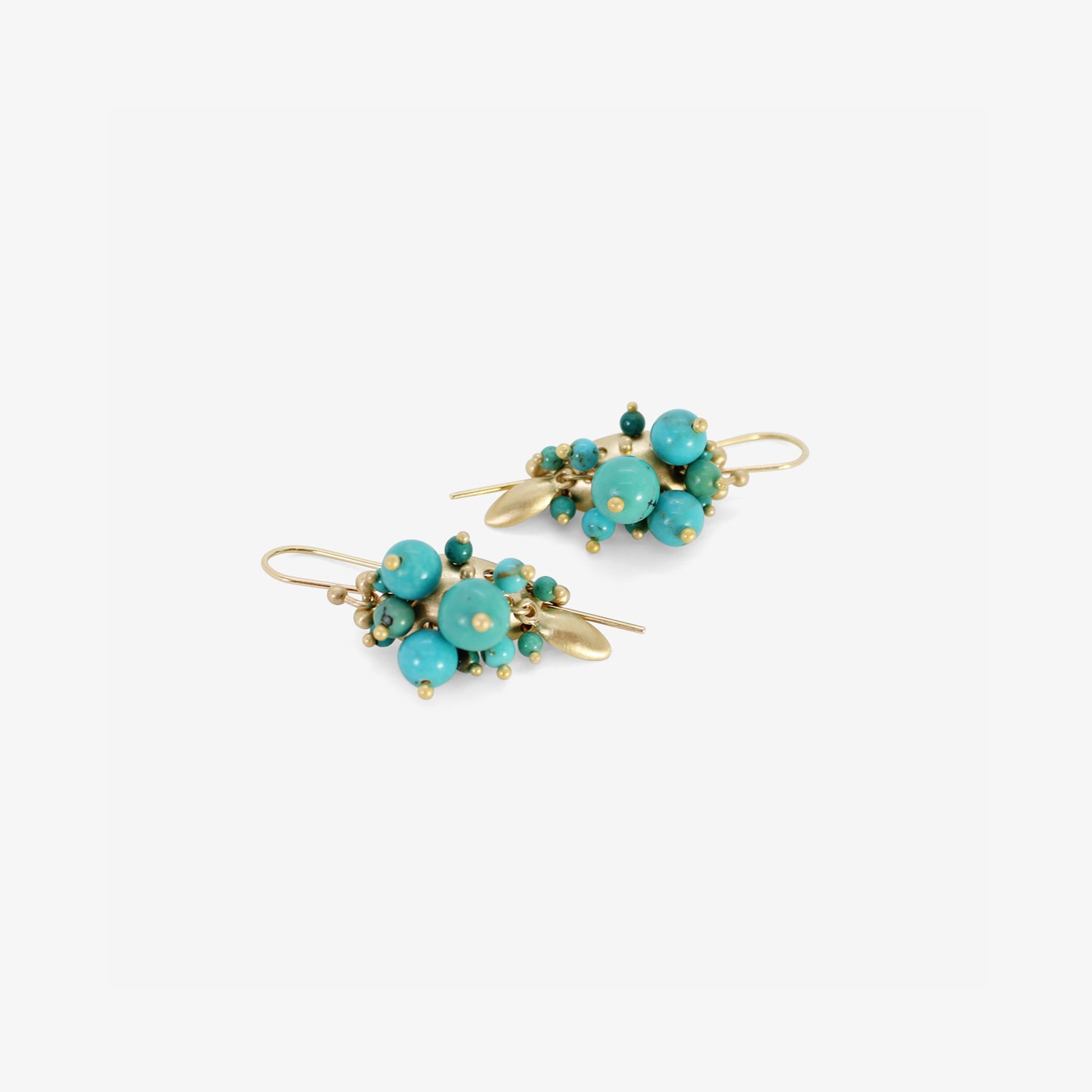 TED MUEHLING 10K & CHINESE TURQUOISE BUG CLUSTER EARRINGS