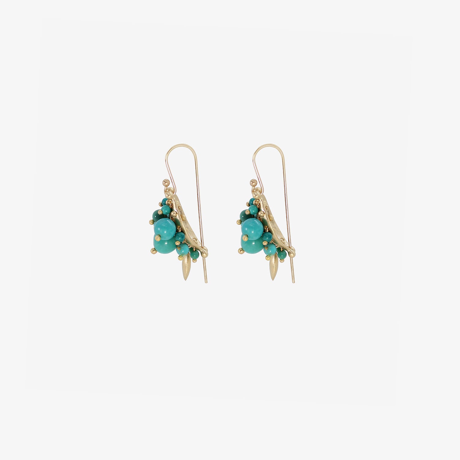 TED MUEHLING 10K & CHINESE TURQUOISE BUG CLUSTER EARRINGS