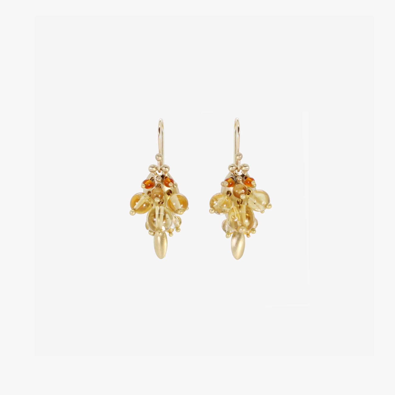 TED MUEHLING 10K & CITRINE BUG CLUSTER EARRINGS