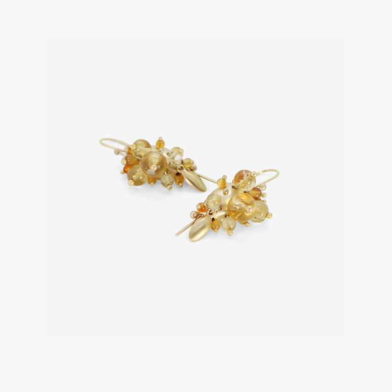 TED MUEHLING 10K & CITRINE BUG CLUSTER EARRINGS