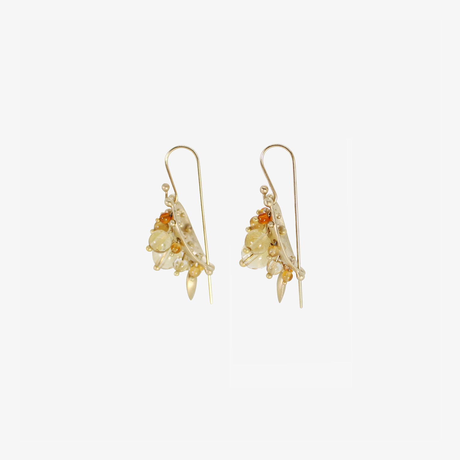 TED MUEHLING 10K & CITRINE BUG CLUSTER EARRINGS