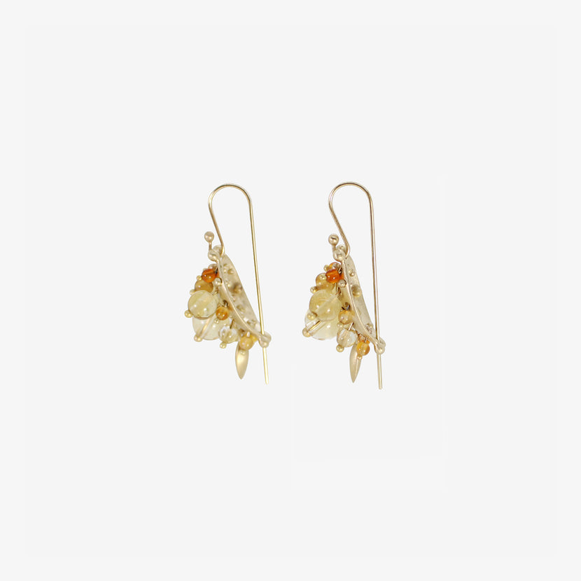 TED MUEHLING 10K & CITRINE BUG CLUSTER EARRINGS