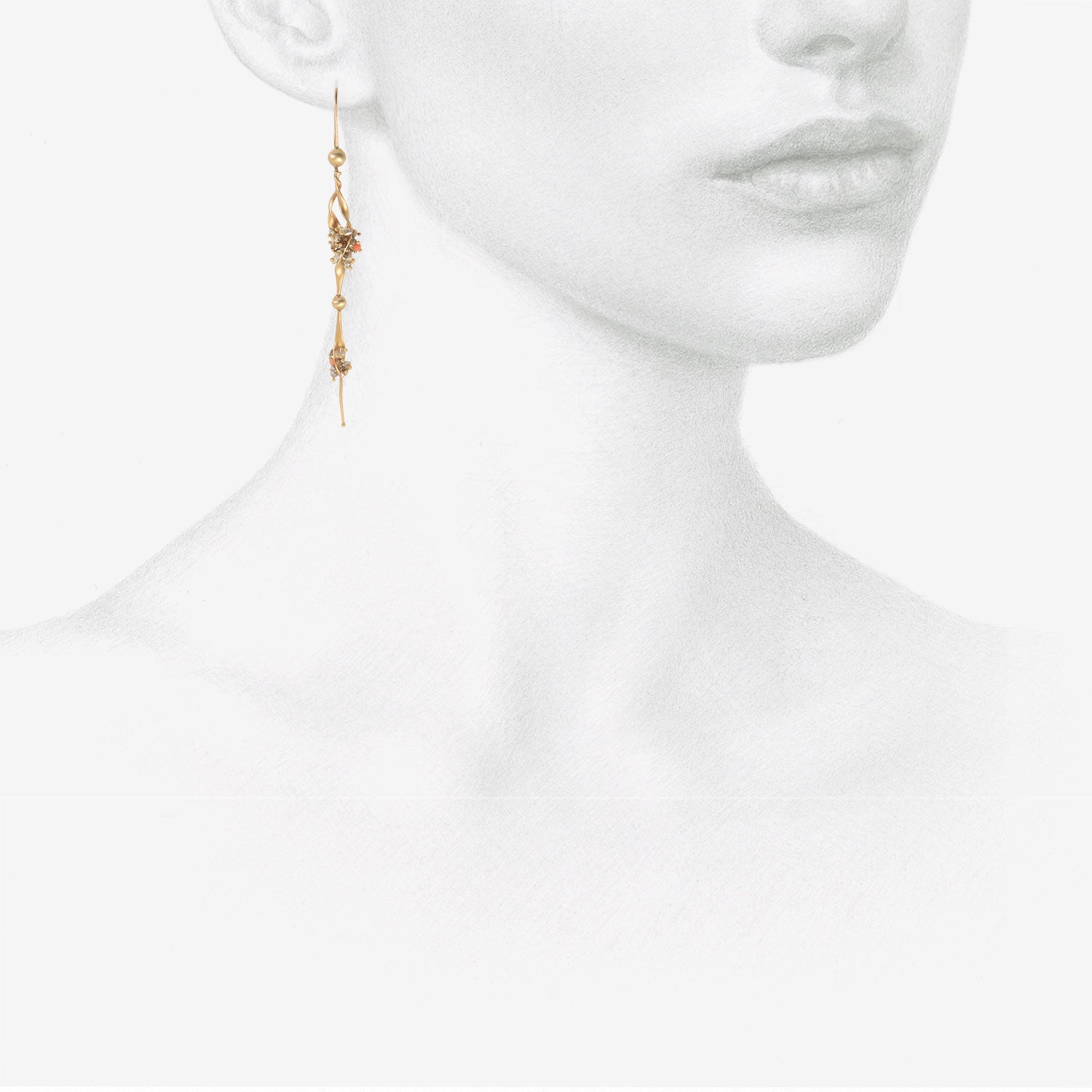 TED MUEHLING 14K SEAWEED EARRINGS WITH KESHI PEARLS & DIAMONDS