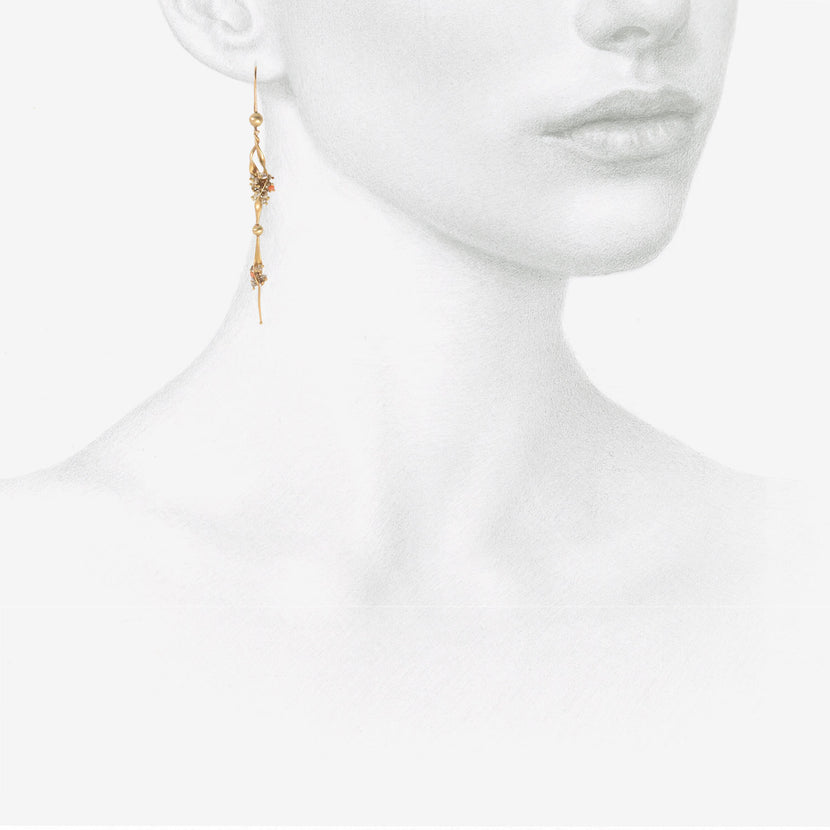TED MUEHLING 14K SEAWEED EARRINGS WITH KESHI PEARLS & DIAMONDS
