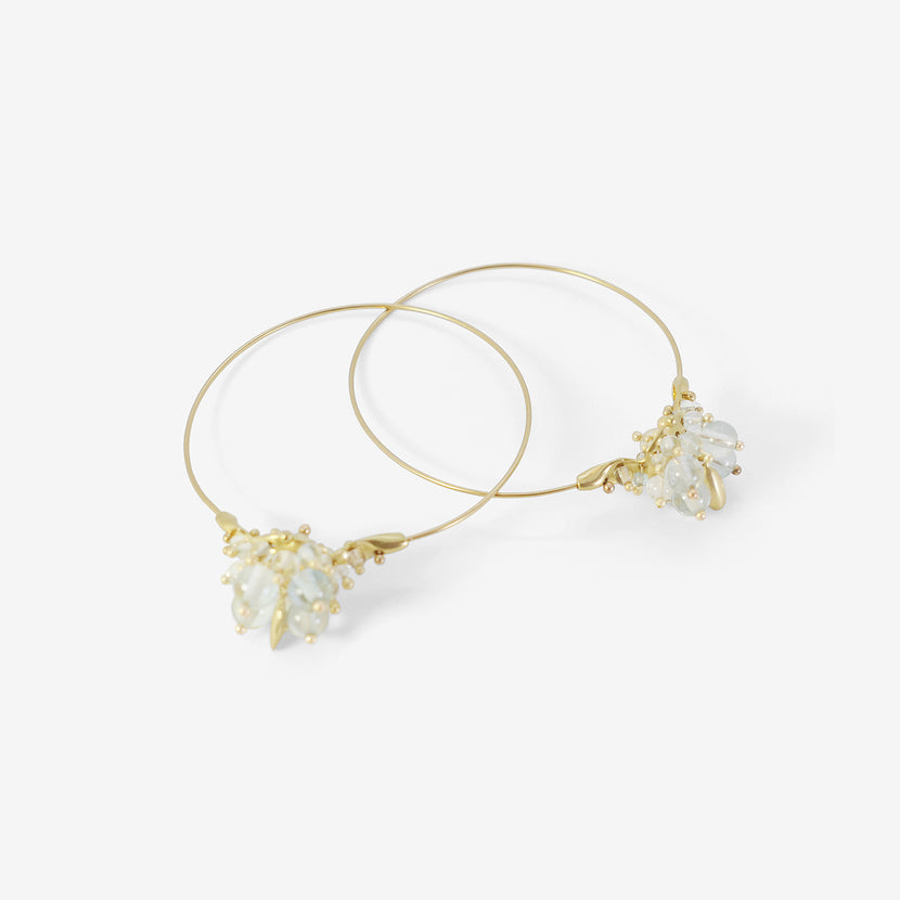 TED MUEHLING 18K & AQUAMARINE MEDIUM HOOP CLUSTERS