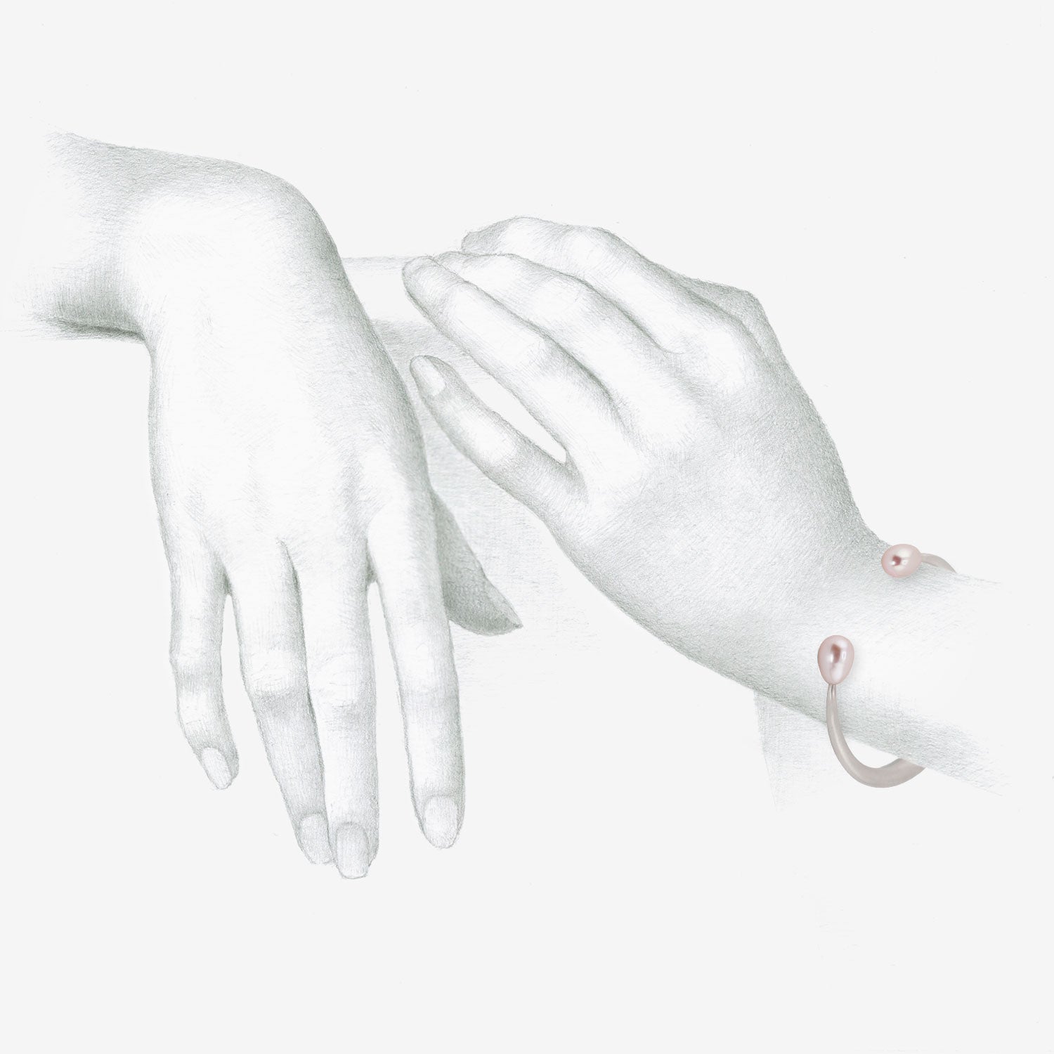 TED MUEHLING STERLING SILVER & PALE PINK PEARL OPEN BANGLE