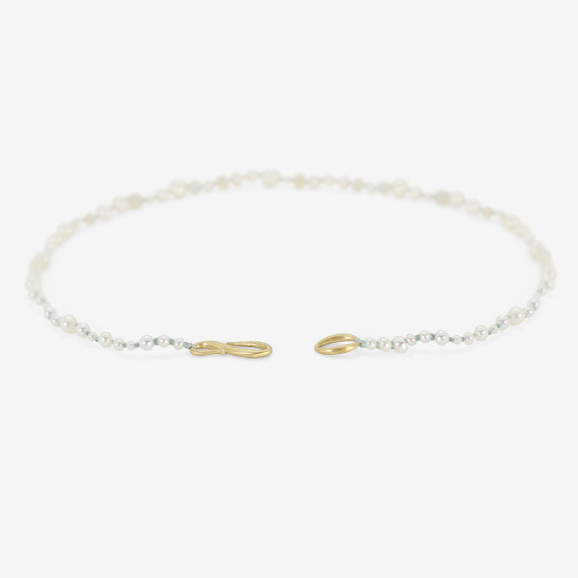 TED MUEHLING PEARL & OPAL CHOKER ON BLUE SILK THREAD WITH 18K CLASP