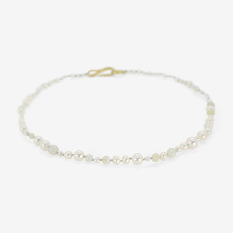 TED MUEHLING PEARL & OPAL CHOKER ON BLUE SILK THREAD WITH 18K CLASP