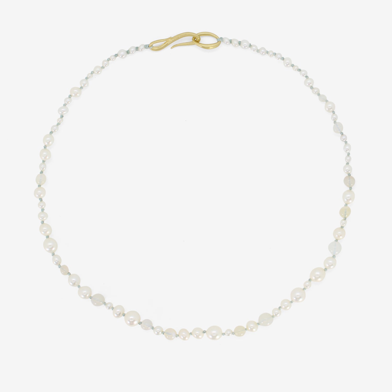 TED MUEHLING PEARL & OPAL CHOKER ON BLUE SILK THREAD WITH 18K CLASP