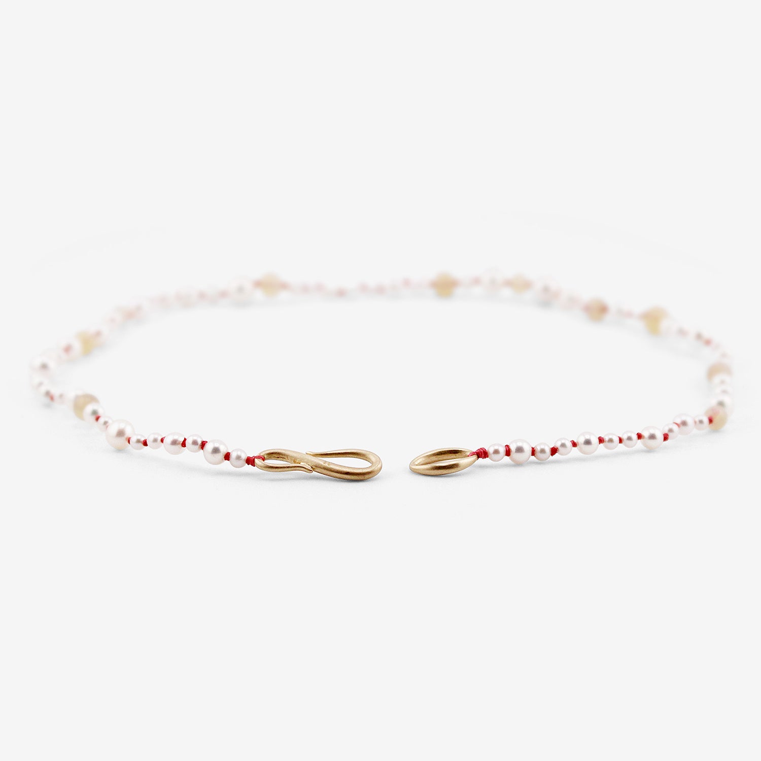 TED MUEHLING PEARL & OPAL CHOKER ON CORAL SILK THREAD WITH 10K CLASP