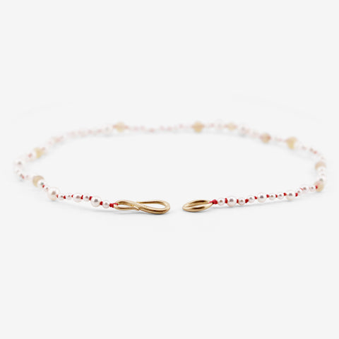 TED MUEHLING PEARL & OPAL CHOKER ON CORAL SILK THREAD WITH 10K CLASP