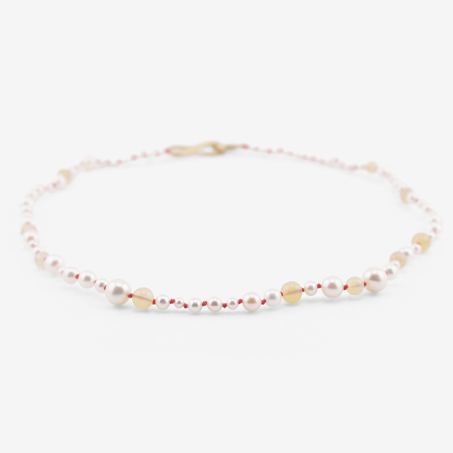 TED MUEHLING PEARL & OPAL CHOKER ON CORAL SILK THREAD WITH 10K CLASP