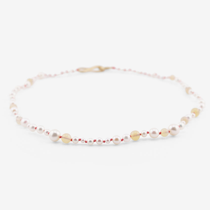 TED MUEHLING PEARL & OPAL CHOKER ON CORAL SILK THREAD WITH 10K CLASP