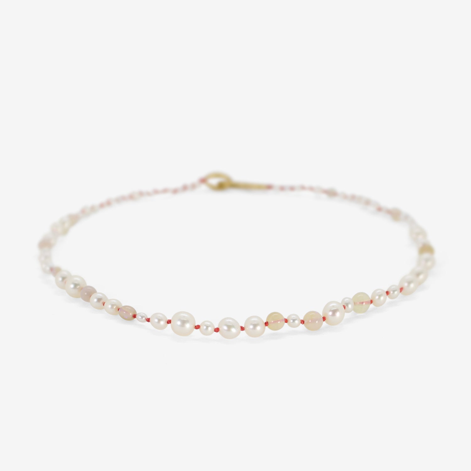 TED MUEHLING PEARL & OPAL CHOKER ON CORAL SILK THREAD WITH 22K CLASP