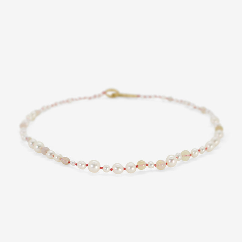 TED MUEHLING PEARL & OPAL CHOKER ON CORAL SILK THREAD WITH 22K CLASP
