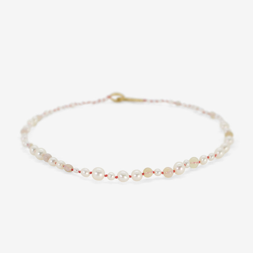 TED MUEHLING PEARL & OPAL CHOKER ON CORAL SILK THREAD WITH 22K CLASP