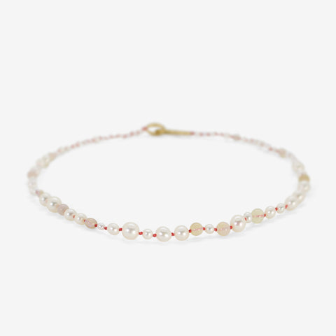 TED MUEHLING PEARL & OPAL CHOKER ON CORAL SILK THREAD WITH 22K CLASP