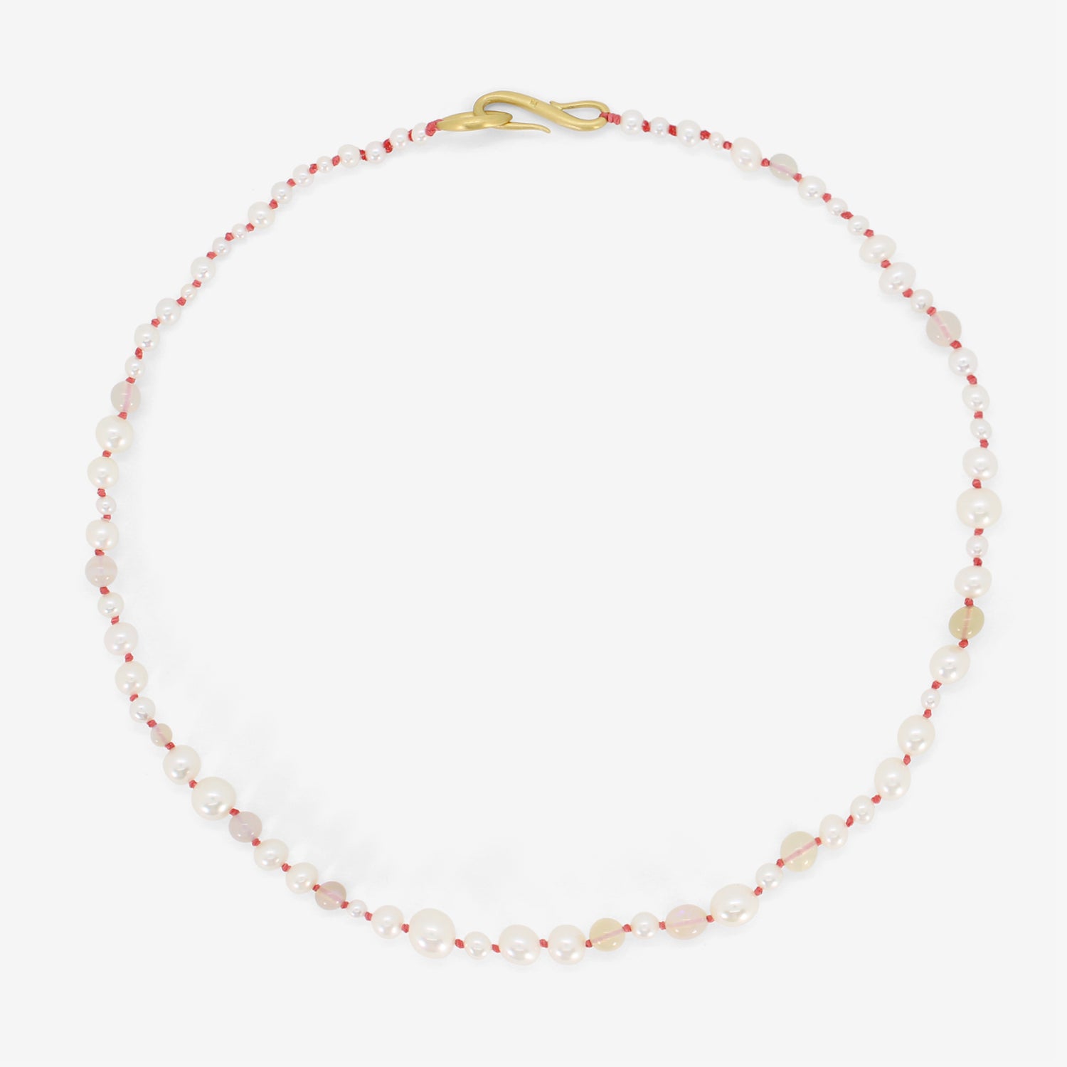 TED MUEHLING PEARL & OPAL CHOKER ON CORAL SILK THREAD WITH 22K CLASP