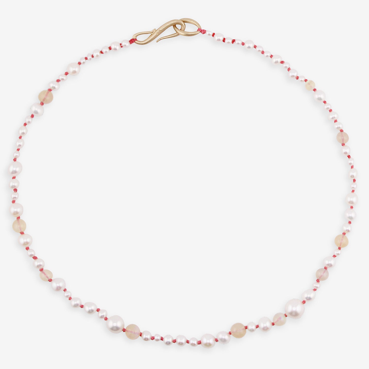 TED MUEHLING PEARL & OPAL CHOKER ON CORAL SILK THREAD WITH 10K CLASP