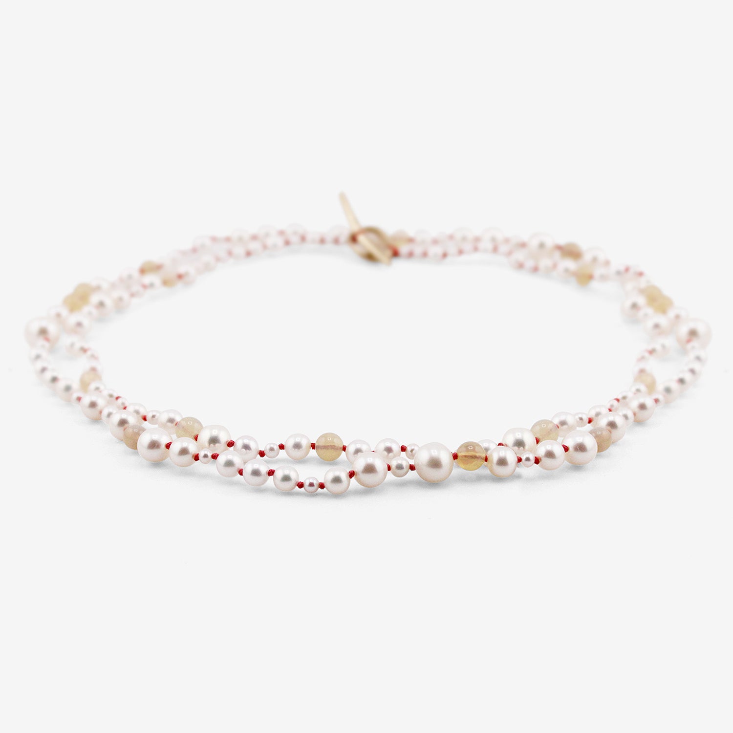 TED MUEHLING 10K PEARL & OPAL NECKLACE ON CORAL THREAD