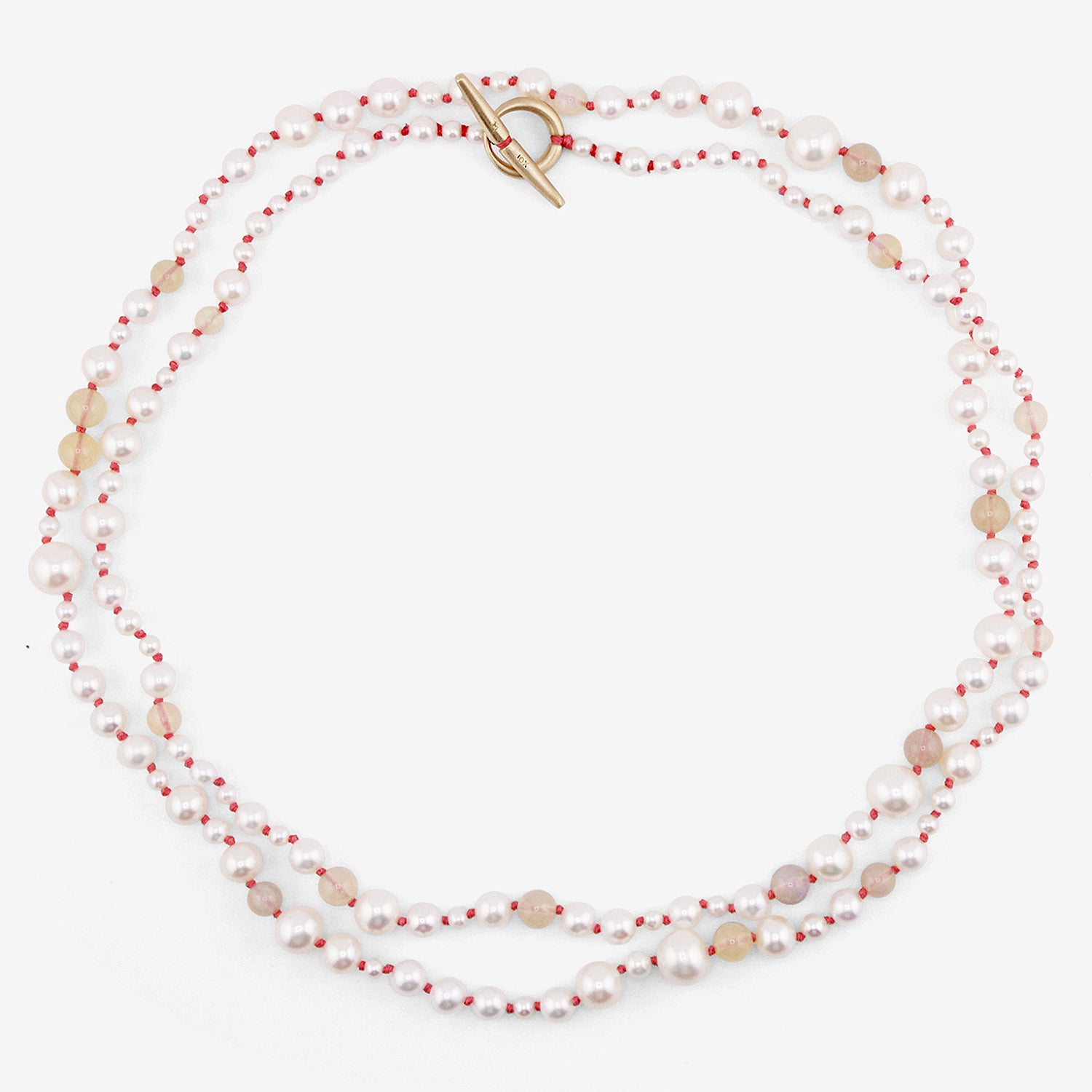 TED MUEHLING 10K PEARL & OPAL NECKLACE ON CORAL THREAD