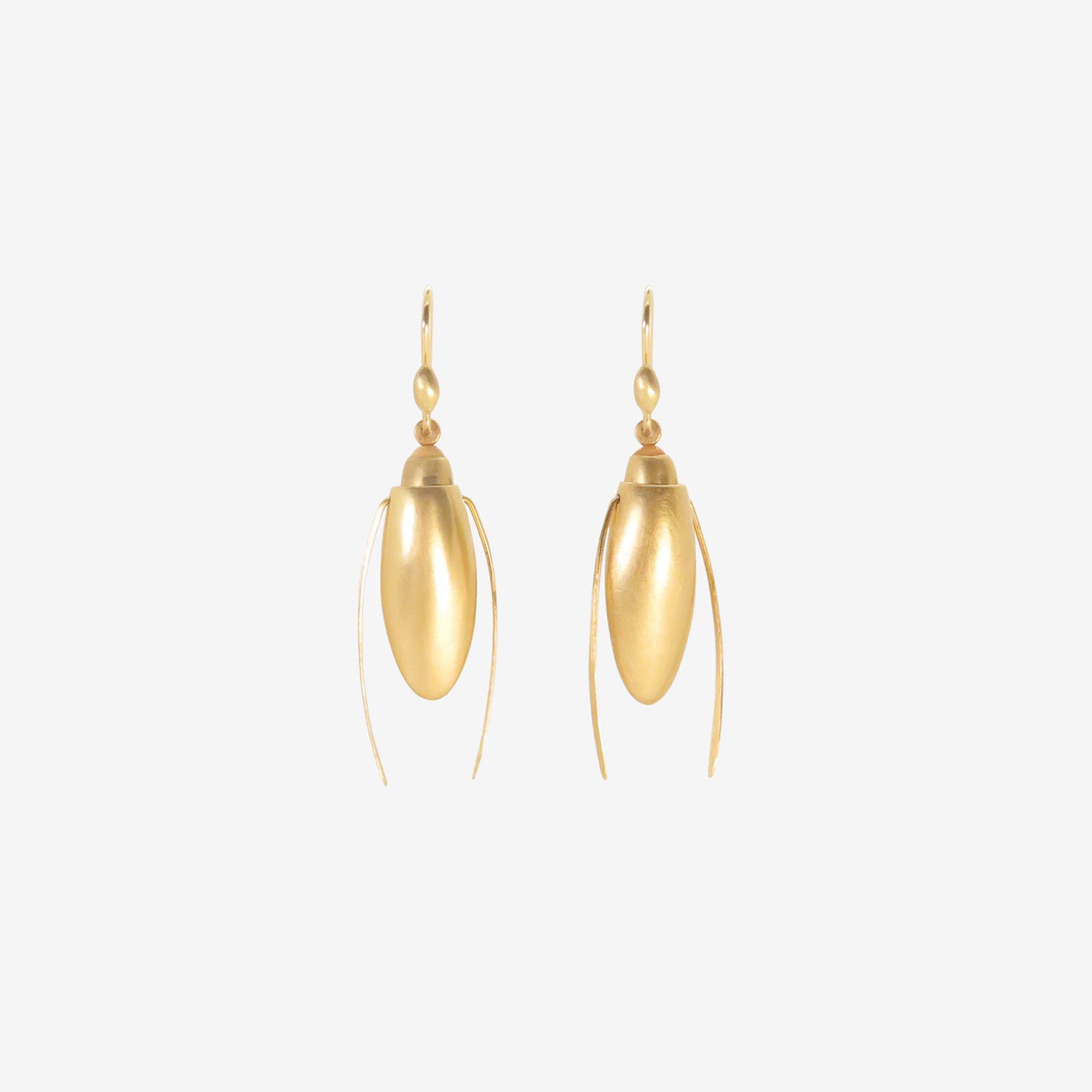 TED MUEHLING 14K & CORAL SMALL SCARAB EARRINGS