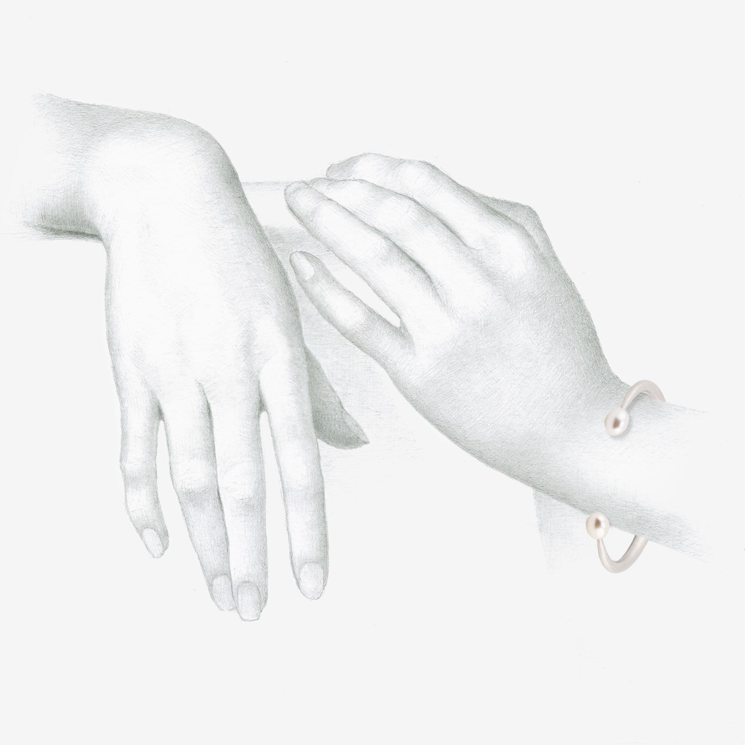 TED MUEHLING STERLING SILVER & WHITE FRESHWATER PEARL OPEN BANGLE