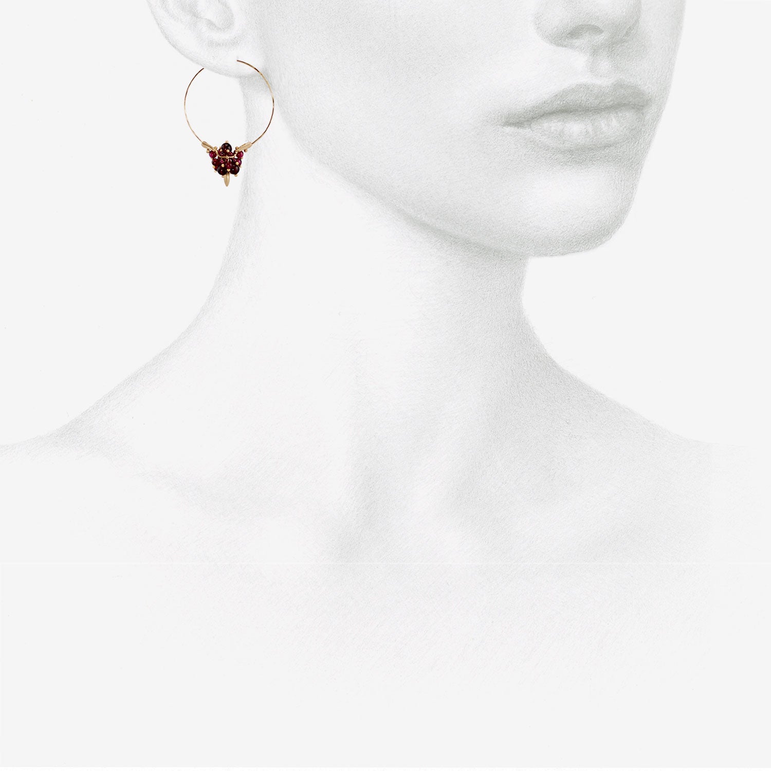 TED MUEHLING 14K & GARNET SMALL HOOP CLUSTERS