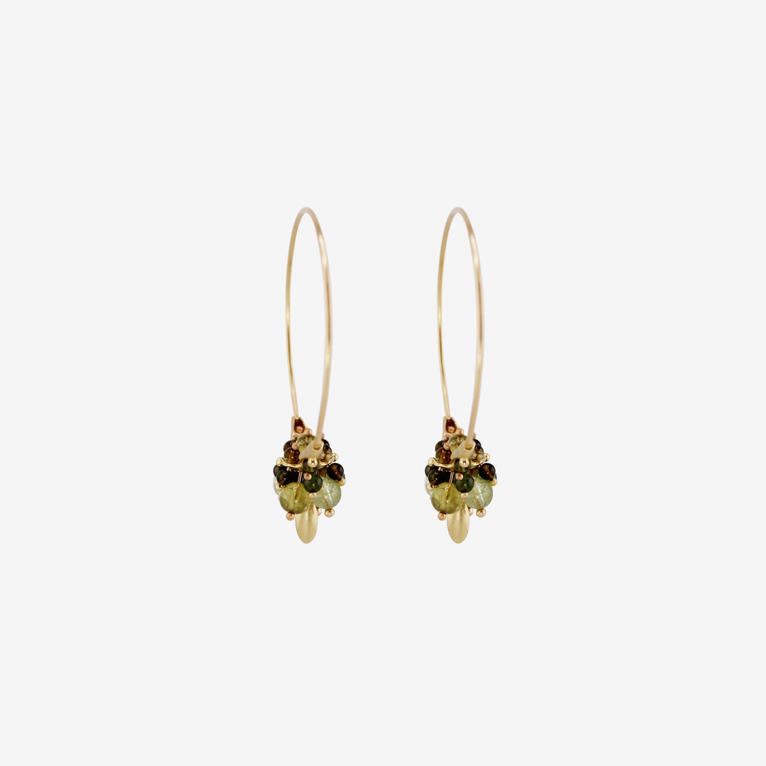 TED MUEHLING 18K & GREEN TOURMALINE SMALL HOOP CLUSTERS