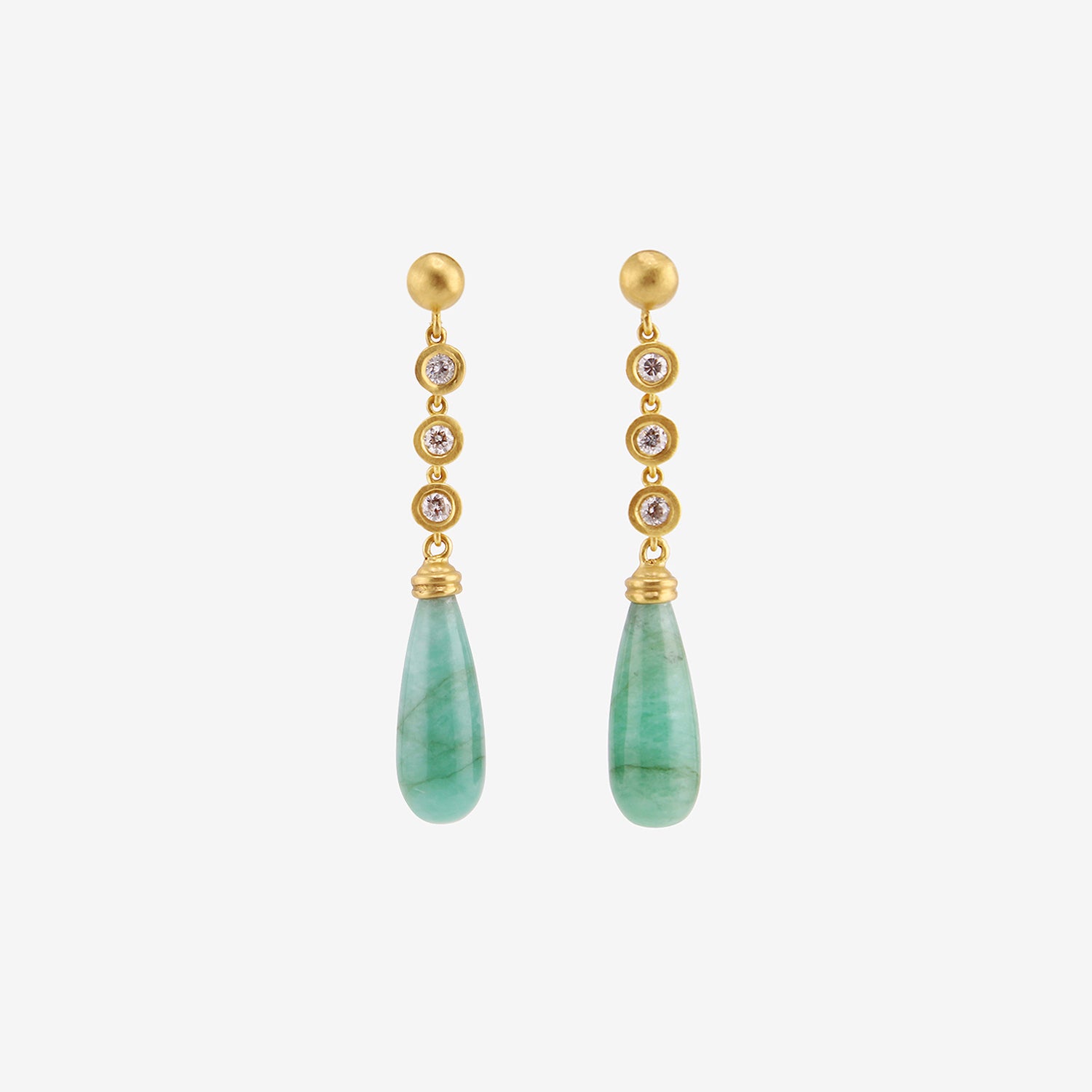 PROUNIS 22K & TRIPLE DIAMOND CHIME EARRINGS WITH OPAQUE EMERALDS