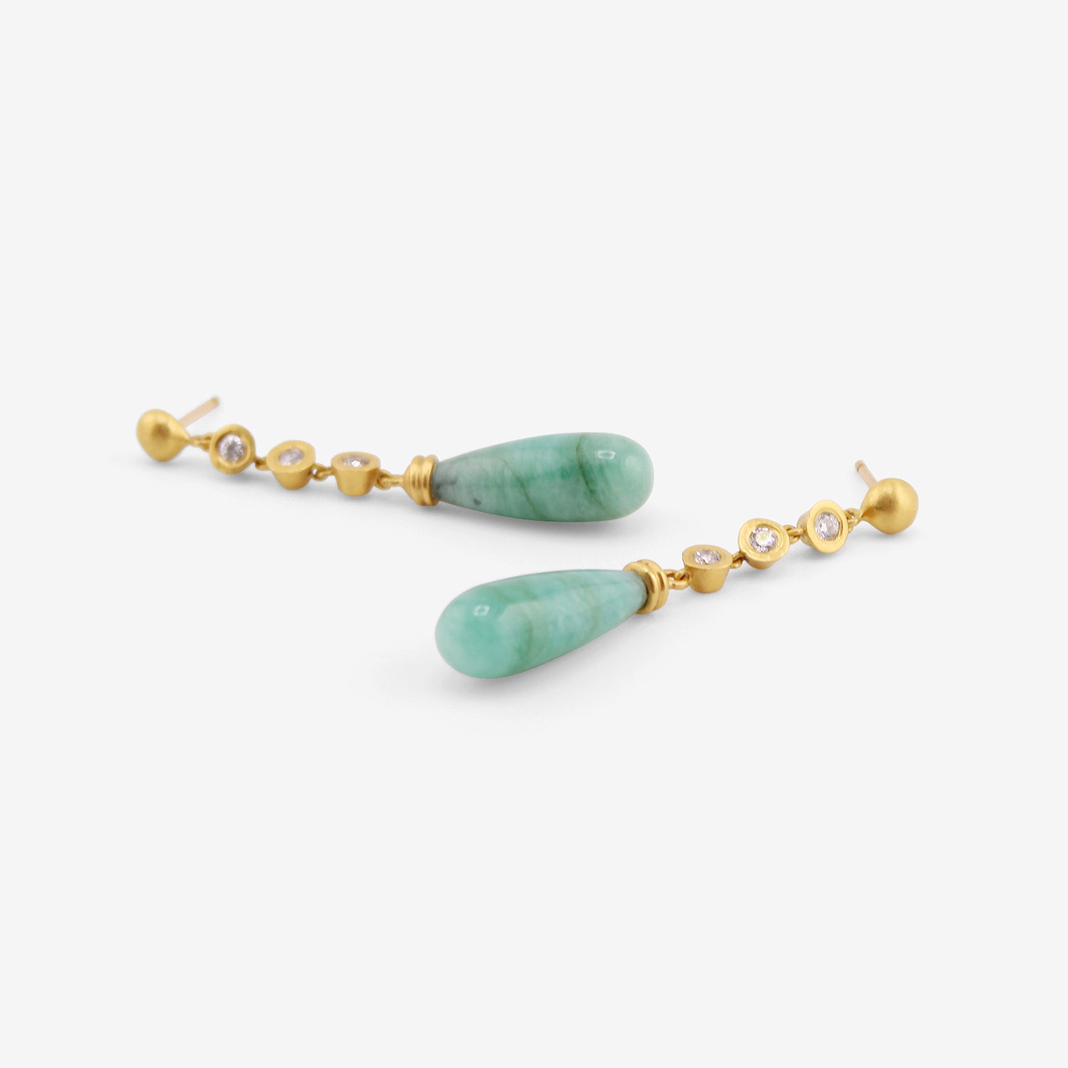 PROUNIS 22K & TRIPLE DIAMOND CHIME EARRINGS WITH OPAQUE EMERALDS