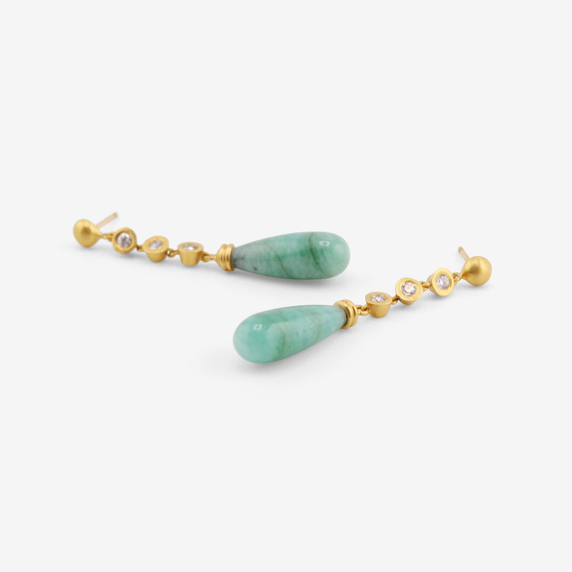 PROUNIS 22K & TRIPLE DIAMOND CHIME EARRINGS WITH OPAQUE EMERALDS