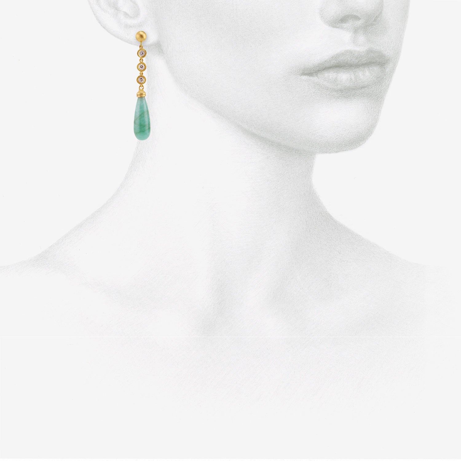 PROUNIS 22K & TRIPLE DIAMOND CHIME EARRINGS WITH OPAQUE EMERALDS