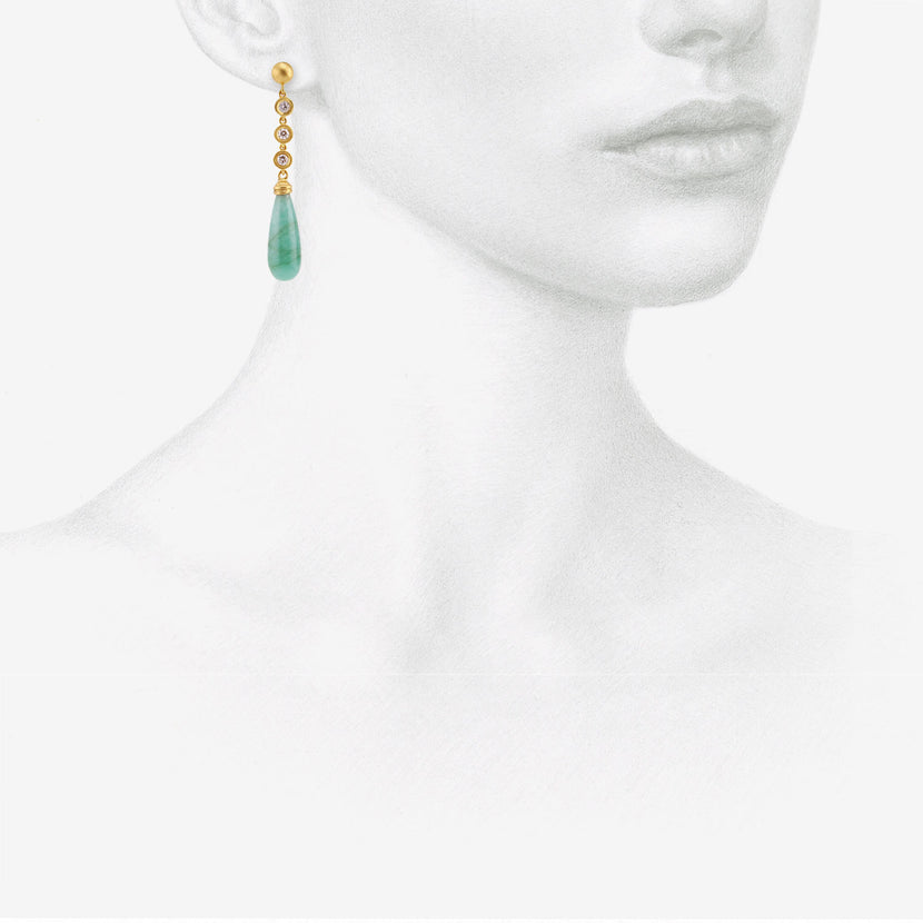 PROUNIS 22K & TRIPLE DIAMOND CHIME EARRINGS WITH OPAQUE EMERALDS