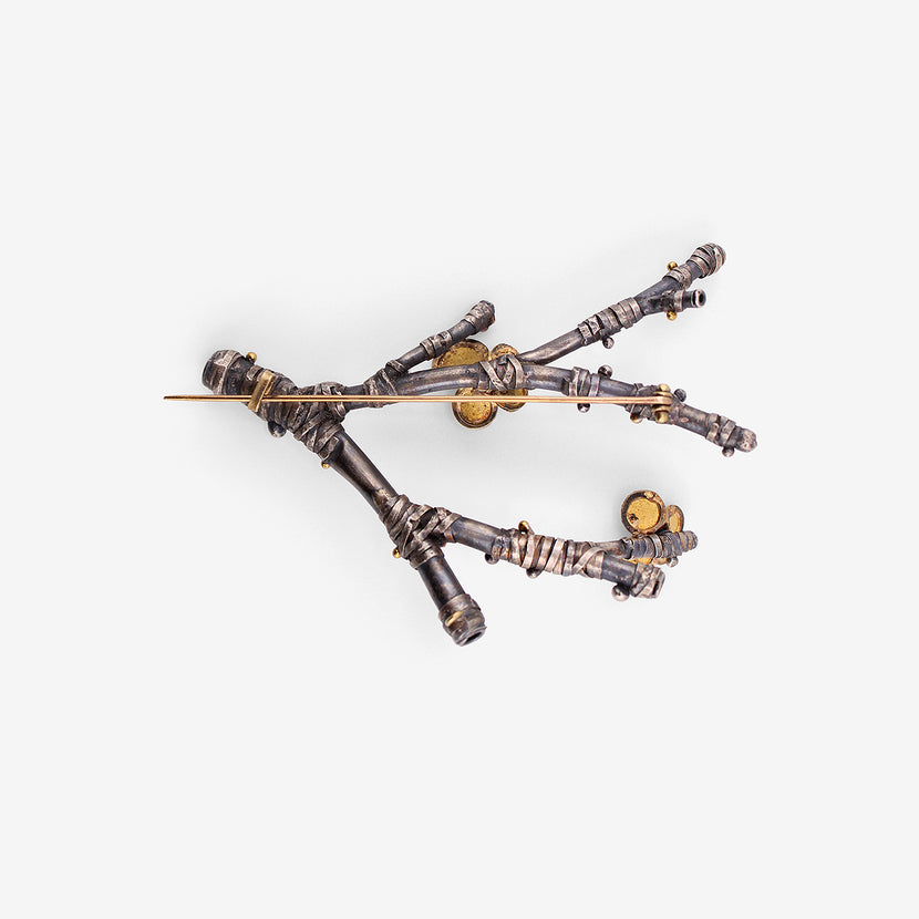 JUDY GEIB SILVER & 24K CHERRY BRANCH PIN WITH OPALS