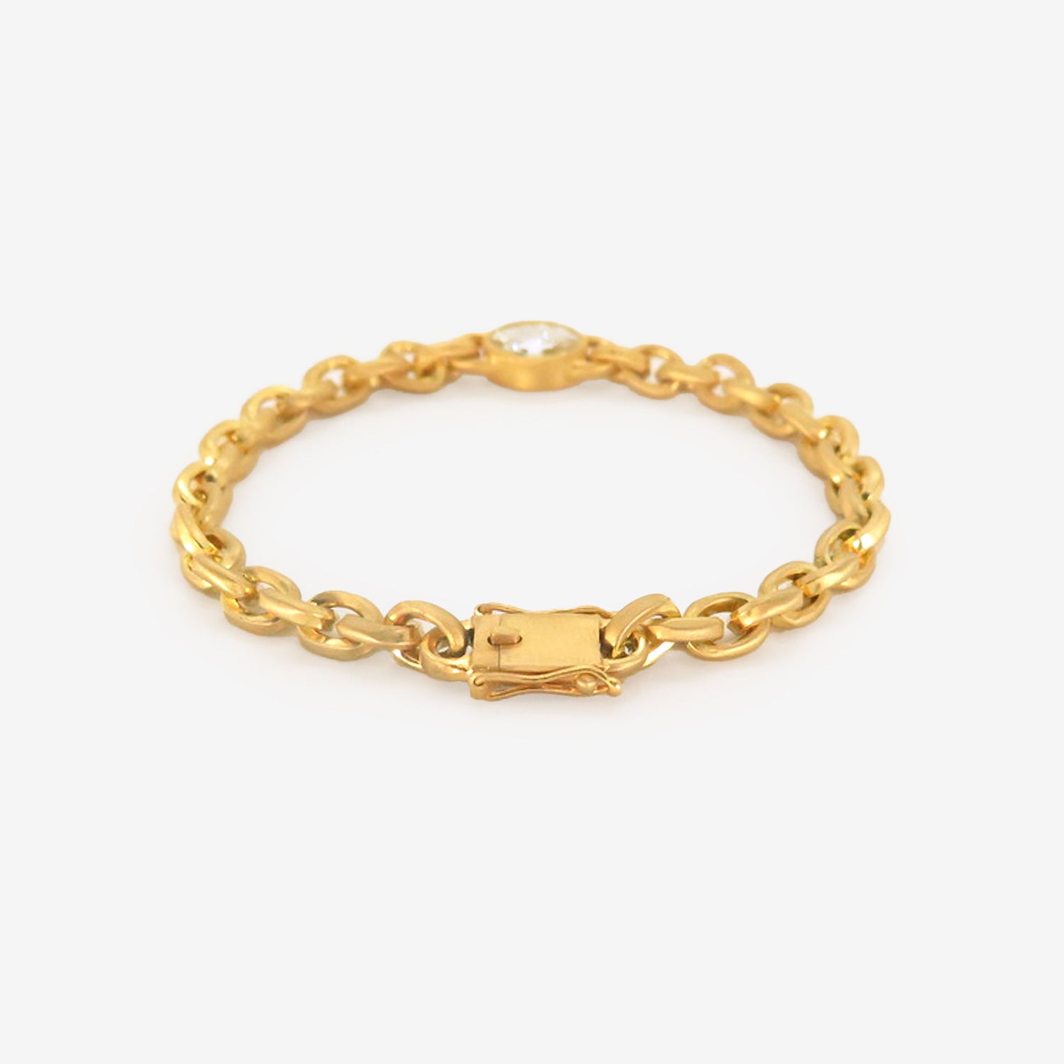 DARIUS 18K OVERSIZED SIGNATURE CHAIN BRACELET WITH ANTIQUE MOVAL-CUT DIAMOND, 1.1CT