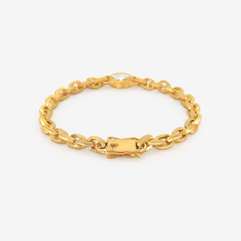 DARIUS 18K OVERSIZED SIGNATURE CHAIN BRACELET WITH ANTIQUE MOVAL-CUT DIAMOND, 1.1CT